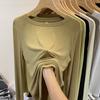 Long Sleeve T-shirt Women Spring and Autumn New Loose Everything with Solid Color Crew-neck Base Shirt with Elastic Thin Shirt