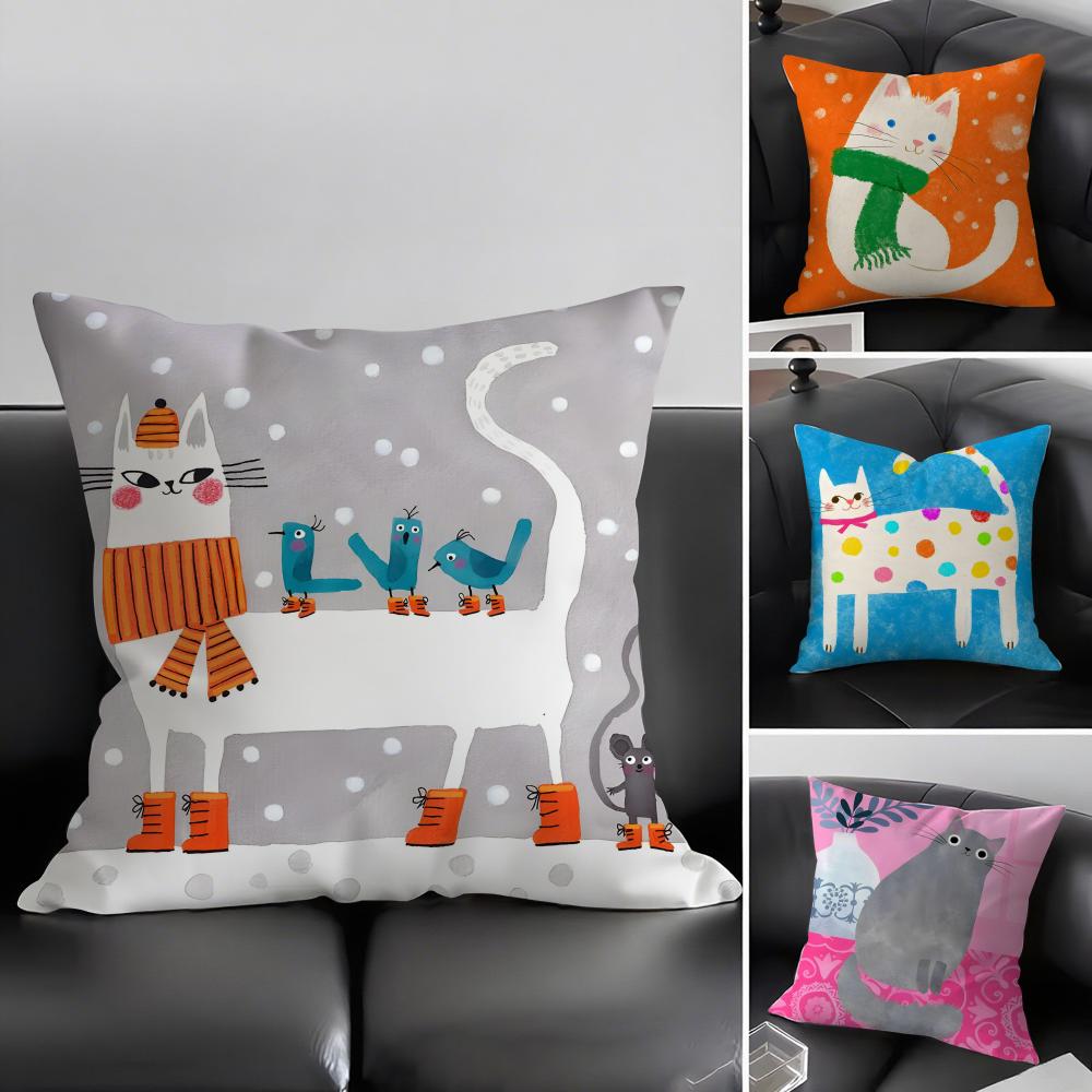 Cat Cute Cushion Cover Pillowcase Ultra Soft Skin Friendly Fabric Cloud Like Comfort Concealed Zipper