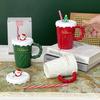 Creative Christmas Mug Christmas Tree Ceramic Water Mug High Appearance Horizontal Ceramic Cup With Covered Straw With Hand Gift YLE035