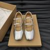 High Heels Thick Heel Silver Single Shoes Women's 2025 New Summer Skirt French Medium Heel Mary Jane Small Leather Shoes