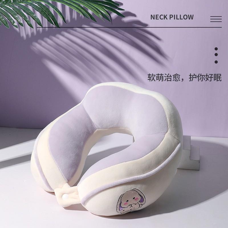 Soft U-Shaped Neck Pillow Office Nap Travel Airplane Comfort Support Cartoon Design Cotton Filled