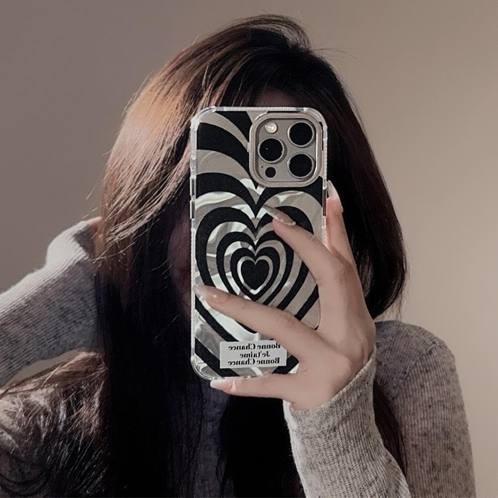 Морозный черный узор любви Подходит для чехла для телефона iPhone 15 16promax Apple 14 Лазерное серебро 12 Милый и крутой