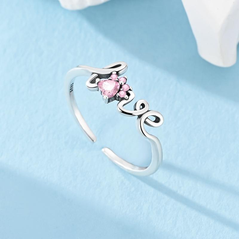 Кольца-шармы Медь Оригинал Сертифицированный Розовый Кошка и Собака Лапа Открытые Кольца Женские Нежные Украшения Подарок на Годовщину