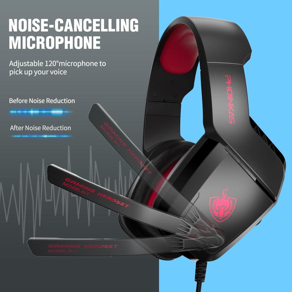 H1 Gaming Headset for PS4/ PS5/ PC/ Laptop, Stereo Over Ear Gaming Headphones with Noise-Canceling Mic