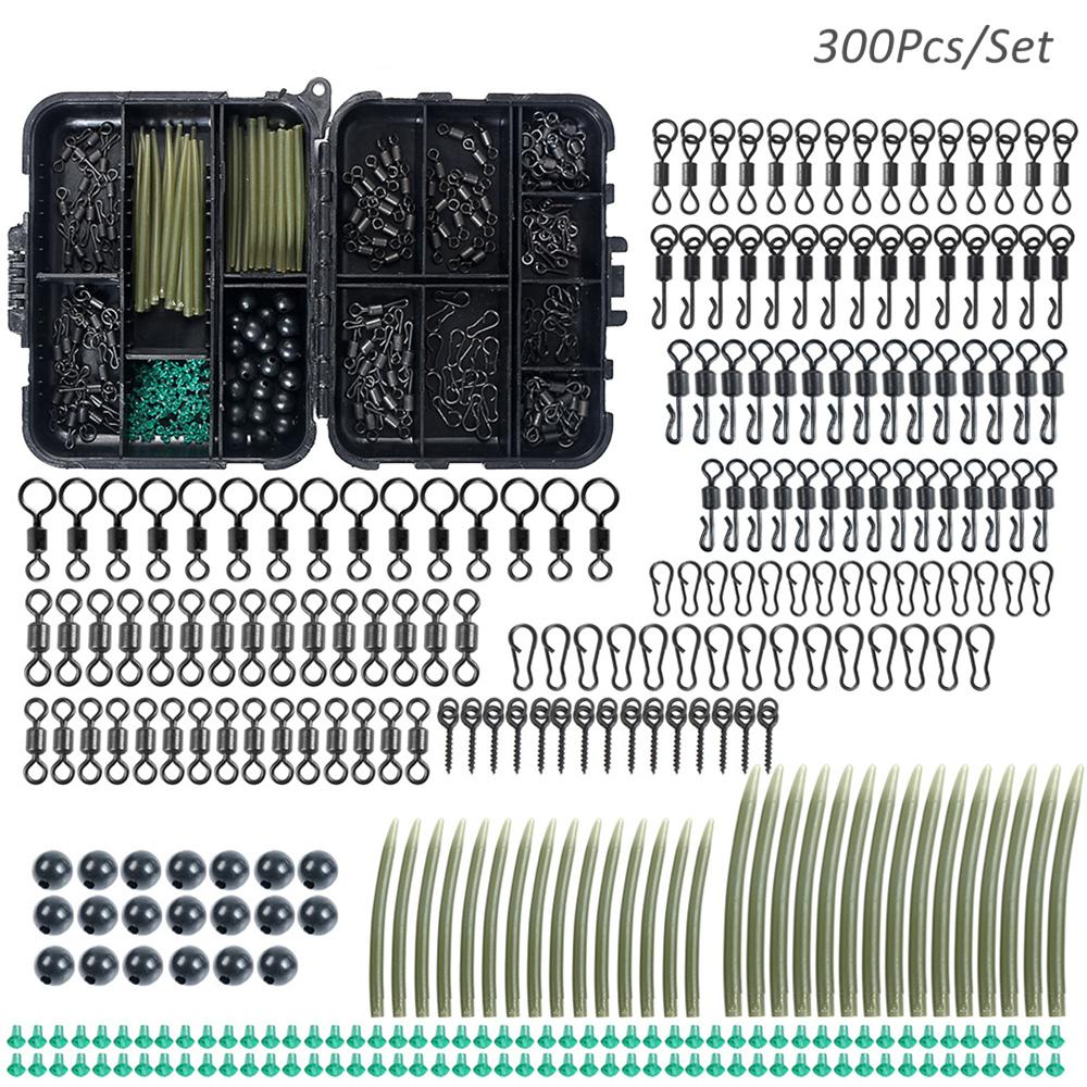300 шт. снасти для ловли карпа, комплект поворотных застежек, быстросменные вертлюги, скоростные звенья, рукава с защитой от запутывания, стопоры для крючков, бусины, винты, снасти, оборудование для ловли карпа