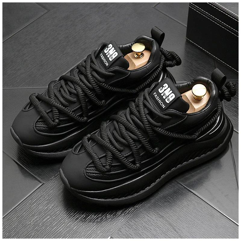Fashion 2024 New Fashion Solid Color Chunky Heel Men Sneakers Casual Leather Platform Flat Sports Shoes Designer Shoes for Men