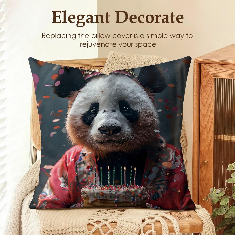 Cute Animal Friends Birthday Cushion Cover Natural Linen Organic Fabric DoubleSided Printing Sofa Home Decor Gift Pillow Case