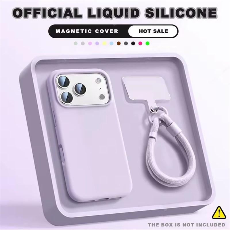 Чехол-бампер с ремешком на запястье и магнитом для iPhone 16E 14 15 Plus 12 13 16 17 Pro Max Air Magsafe Жидкий силикон Чехол-ремешок