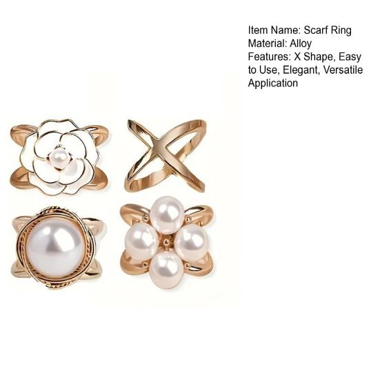 4 шт. Кольца для шарфа X-образной формы Камелия Искусственный жемчуг Клипсы для шарфа Металлические застежки-держатели для шарфов для женщин Шелковых шарфов Рубашек Шалей