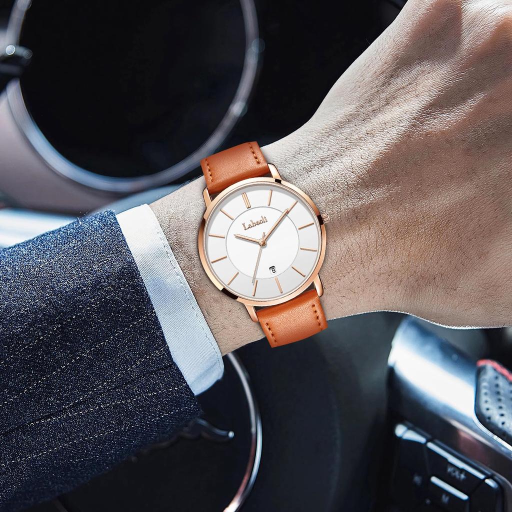 Simple Fashion Casual Business Watch Japanese Quartz Movement 40mm Dial Genuine Leather Band Unisex Band Rose Gold Case White Men's Ultra-thin 6.5MM