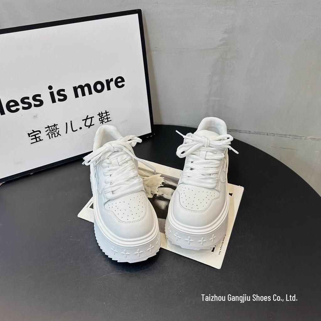 Универсальные кроссовки на шнуровке на платформе для женщин - Увеличивающие рост, модная белая обувь для весны и осени 2025