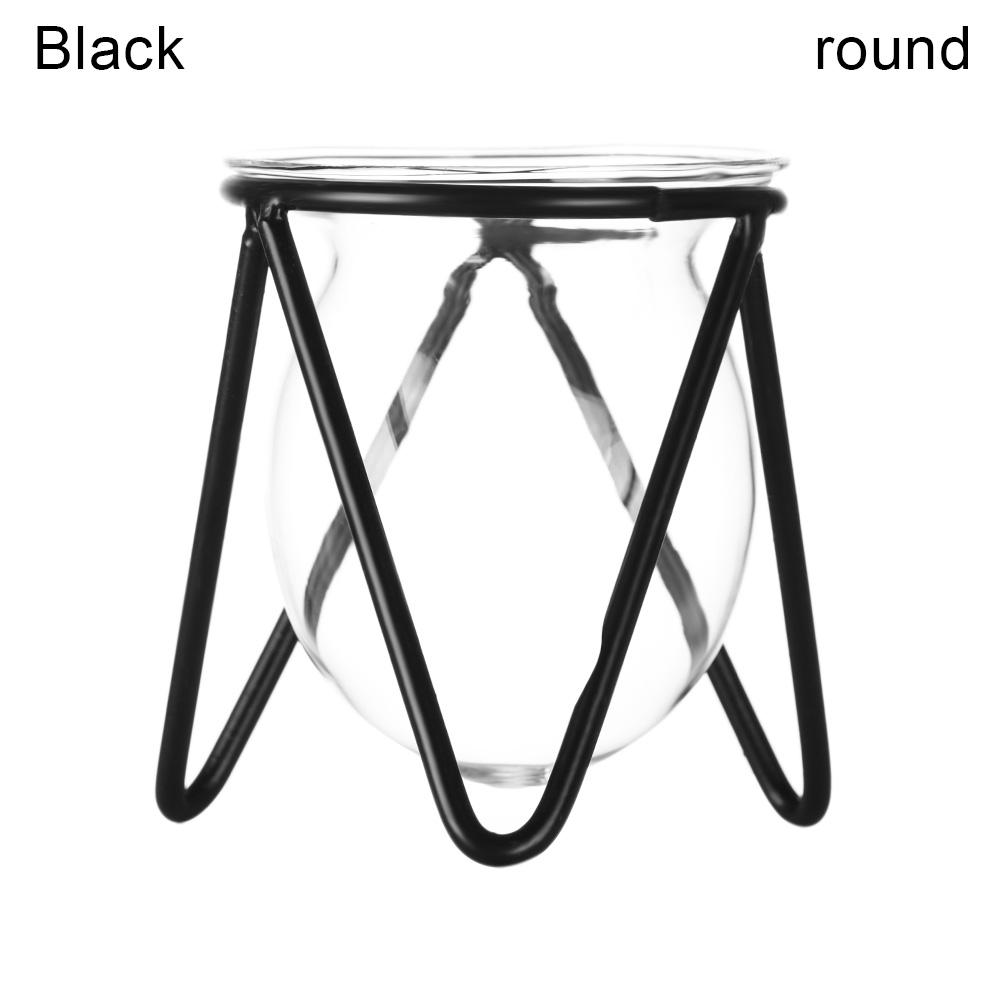 Ornament Plants Frame Hydroponic Vase Terrarium Metal Holder Glass Planter Iron Geometric Pattern