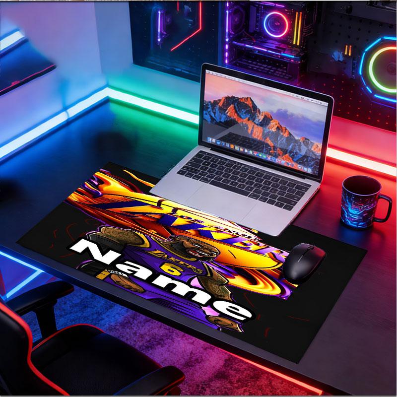 Custom Name Personalized Los Angeles Lakers basketball Pattern Mousepad, Laptop PC Desk Mat, Decorative Desk Mat for Home Keyboard Pad Gift