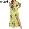 QICED L-5XL Женская мода лето весна короткий рукав V-образный вырез повседневные платья