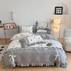 4Pcs Princess Bow Korean Duvet Cover With Ruffle Lace Luxury Bedding Set Bed Sheet For Girls Flower Bedspread Decor Home