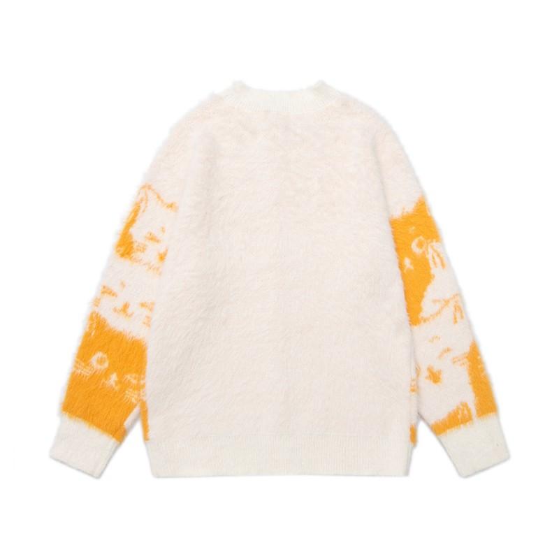 Unisex Retro American Style Cat Jacquard Knit Cardigan Sweater Daily Wear