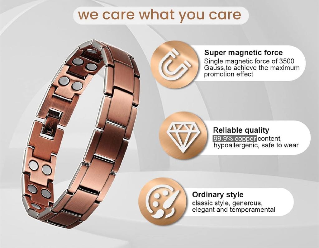 Double Row Magnetic Pure Copper Bracelet with 3500 Gauss Magnetic Wristband Minimalist Design Jewelry Gifts