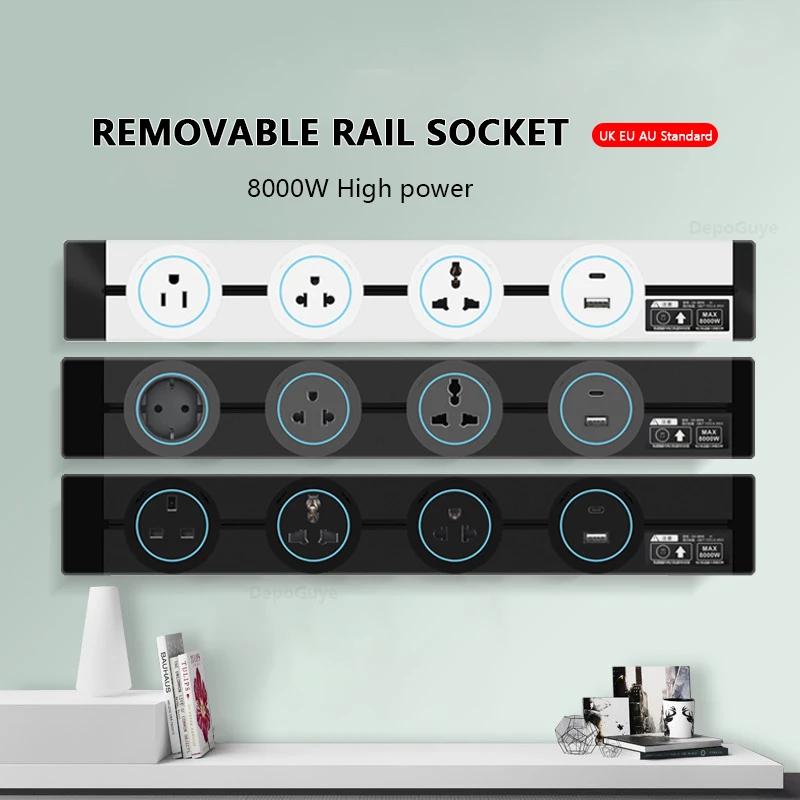 Настенная розетка с дорожкой электропитания ЕС Великобритания Франция Корея Стандарт Дом Кухня Ванная Офис Настенные электрические розетки Вилки Адаптеры Белый Черный