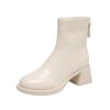 Fashion 2024 Spring and Autumn New Back Zipper Round Toe Nude Boots Women Mid-heel Leather Surface Rubber Low-cut Fashion Women's Boots