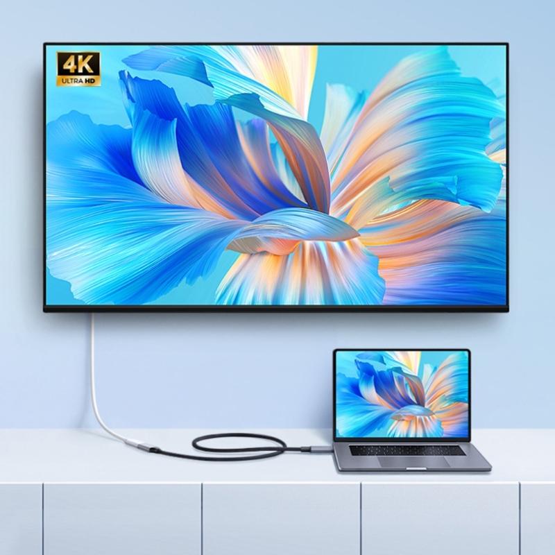 Плетеный удлинитель Type C, штекер-гнездо, 100 Вт, поддержка 4K, улучшает соединение и зеркалирование экрана