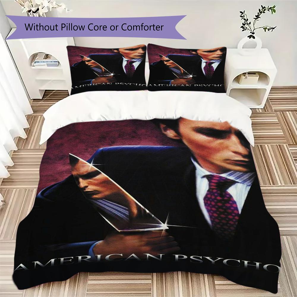 American Psycho Pattern Bedding,Quilt Set Quilt Cover Pillowcase Home Birthday Gift(1 * duvet cover + 2 * pillowcase, without core)_lx