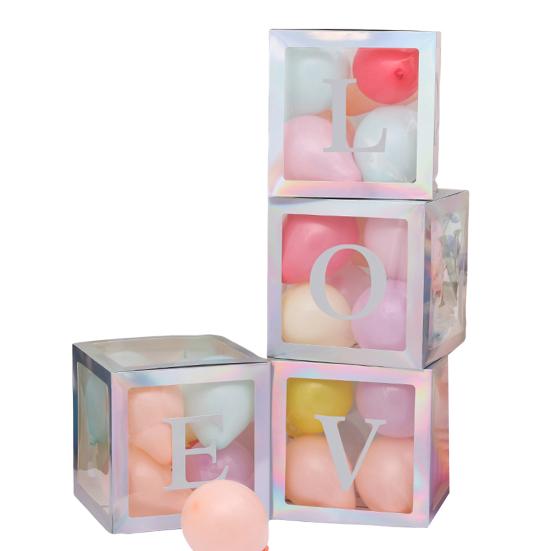 4 шт. коробка для воздушных шаров, сборка своими руками, прозрачная бумажная коробка, коробка для воздушных шаров с буквами, многоразовая штабелируемая кубическая декоративная коробка для вечеринки, свадьбы, дня рождения