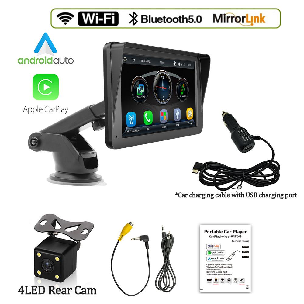 7inch Portable Touch Screen Wireless CarPlay Android Auto Bluetooth 5.0 Car Radio TF AUX Multimedia Video Player Rear View Cam