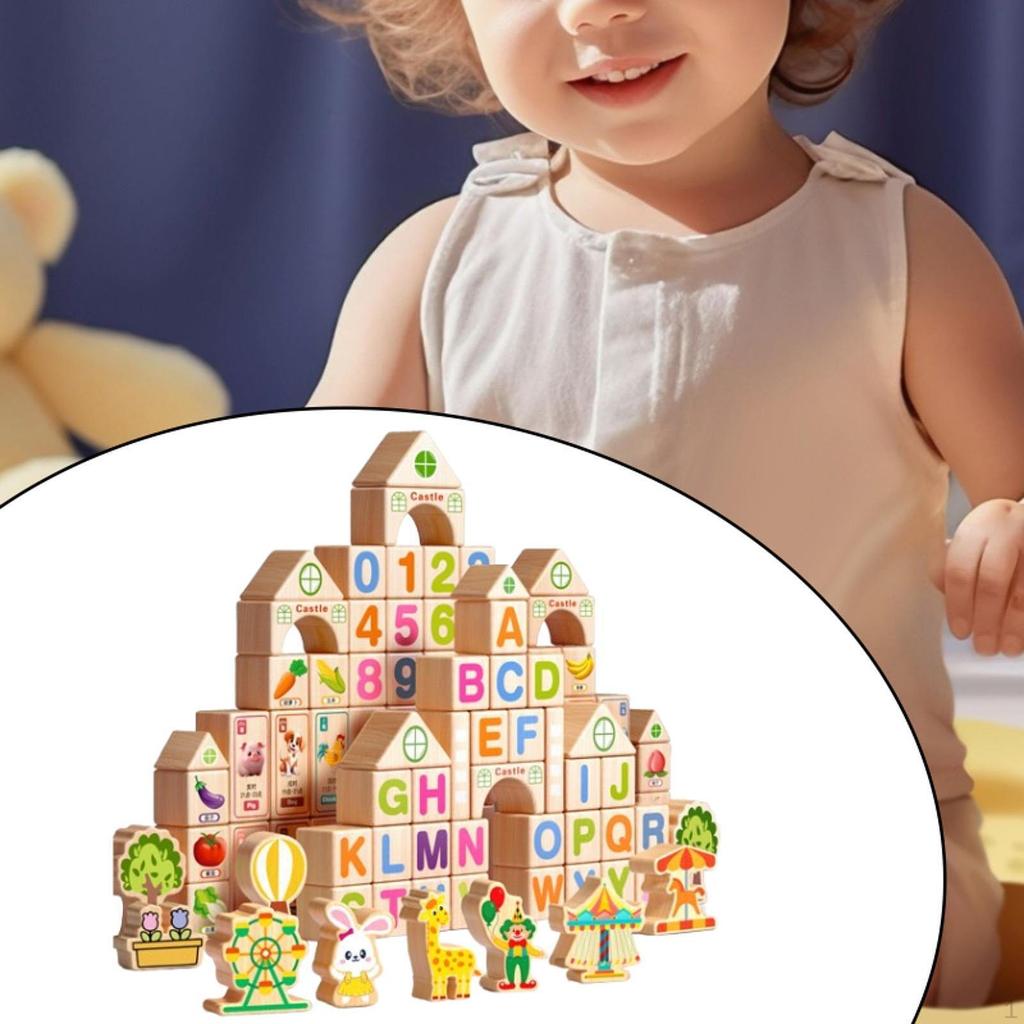 100 Pieces Wood Stacking Blocks Learning Sensory Toys DIY Educational Toy Parent Child Game for Boys