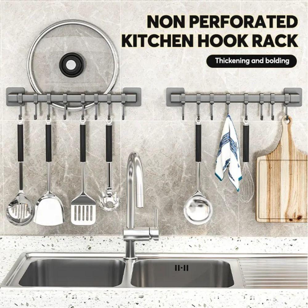 Adjustable Kitchen Hook Wall Mounted Hanging Rod New Storage Rack Kitchen Utensils