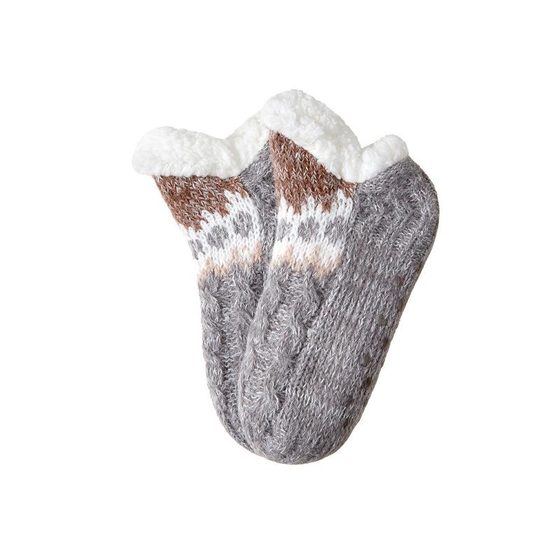 Fashion Plush Floor Socks Women Anti Slip Flower Thick Thermal Socks Autumn WinterAnkle-high Hosiery Slippers Socks Indoor