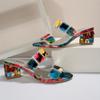 2025 Women's Colorful Chunky Heeled Sandals Rhinestone Decor Slip On Open Toe Mid Heels Stylish Daily Wear Sandals