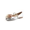 Four Seasons Wear Light Mouth Foot Set Lazy Shoes New Women's Casual Single Shoes Low Heel Large Size Round Head Leather Silver Flat Heel