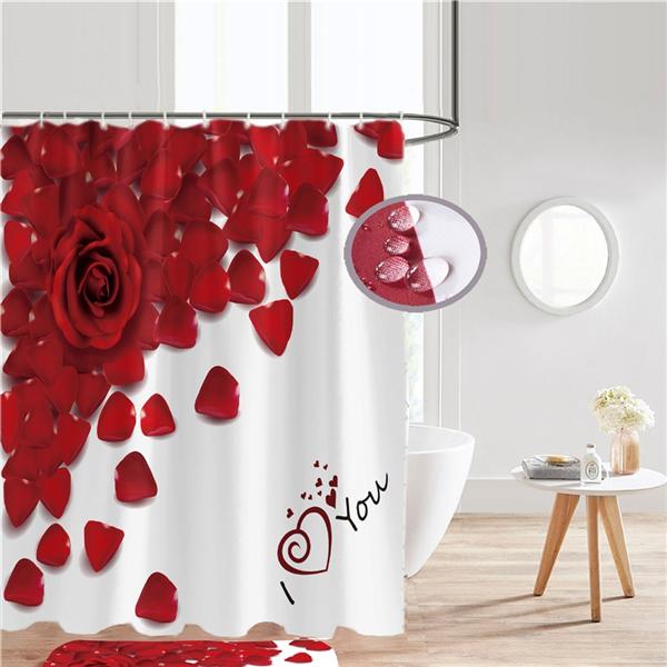 4 Styles Red Rose Shower Curtain Bathroom Set Valentine's Day Series Pattern Waterproof Bathroom Mats Rugs Carpets Toilet Lid Cover Set
