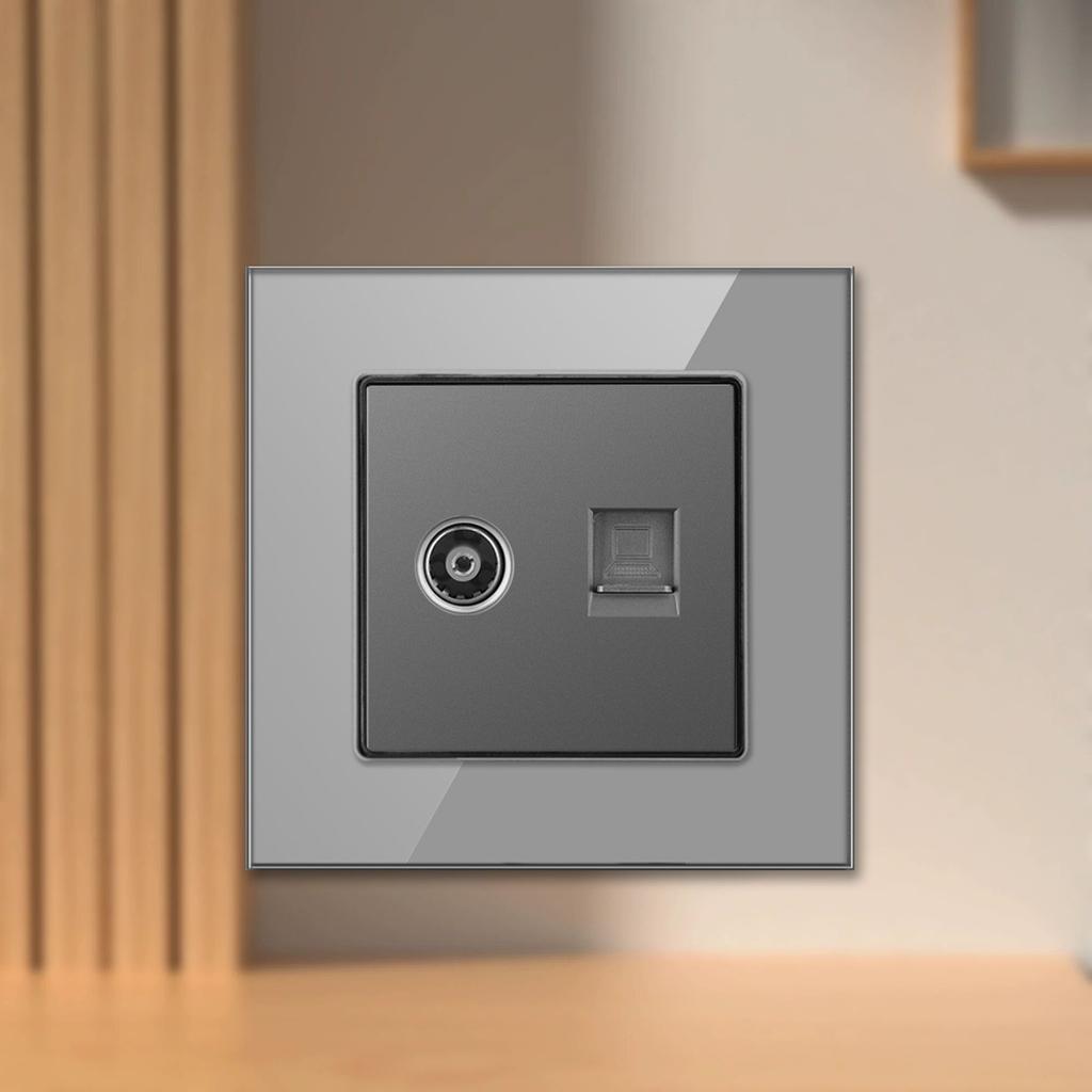 Cat6 Rj45 настенная розетка сетевая розетка с телевизором настенная двойная розетка для передачи данных телефонная панель из закаленного стекла настенная компьютерная сетевая розетка