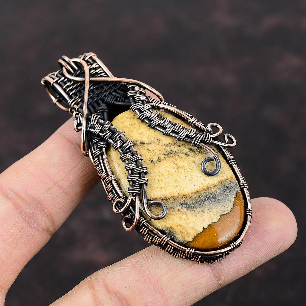 Picture Jasper Pendant Copper Wire Wrapped Pendant Gemstone Pendant Copper Wire Wrap Jewelry Latest Design Pendant Handmade Jewelry For Gift