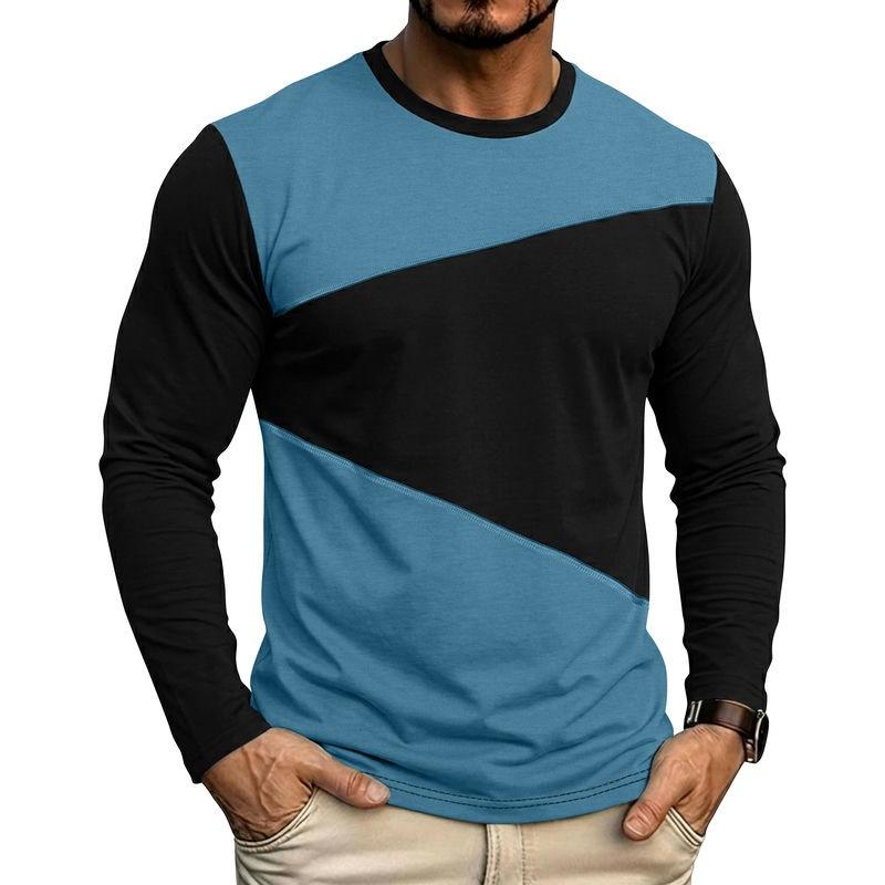 Men S Long Sleeve Color Block Slim Fit Crew Neck T Shirt