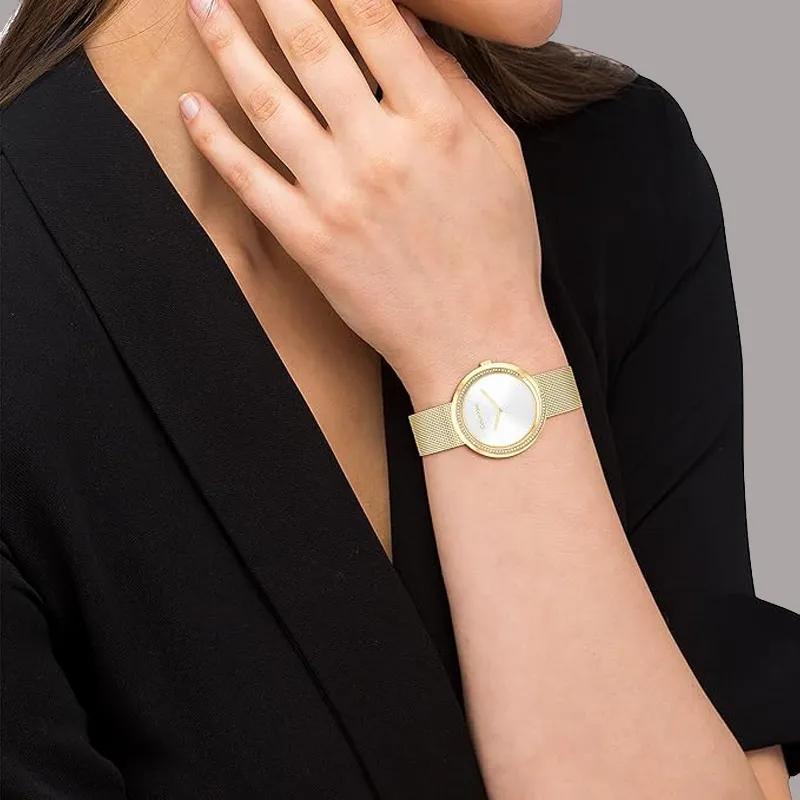 CALVIN KLEIN Wind Style Collection Wrist Watch Quartz Movement Stainless Steel Watchband 34mm White Dial Women's Watch (Unisex)