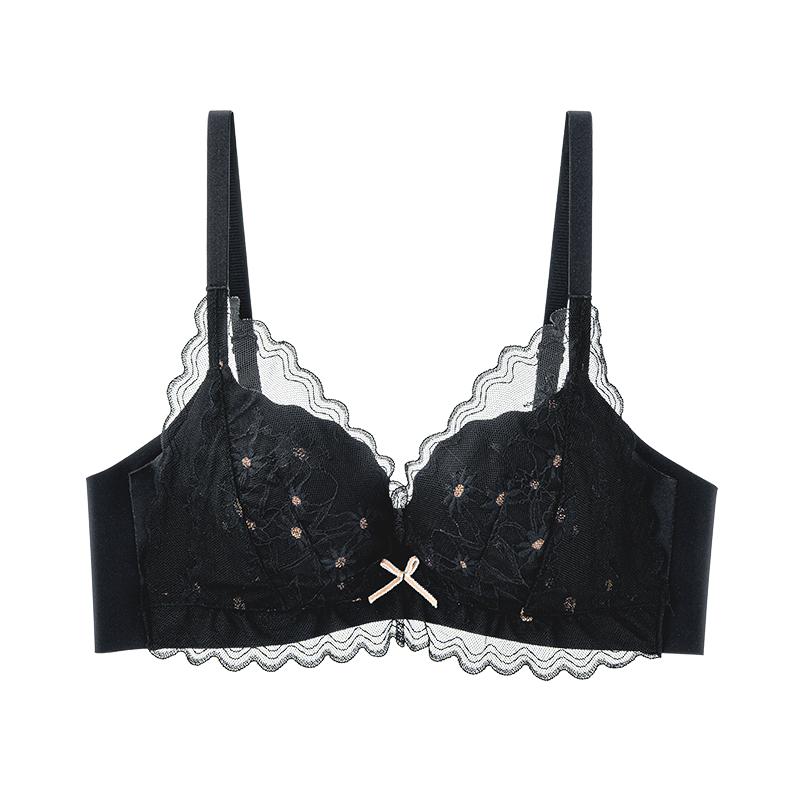 Lace hole cup bra with soft support, gathered and gathered breasts, seamless and comfortable breathable thin women's underwear