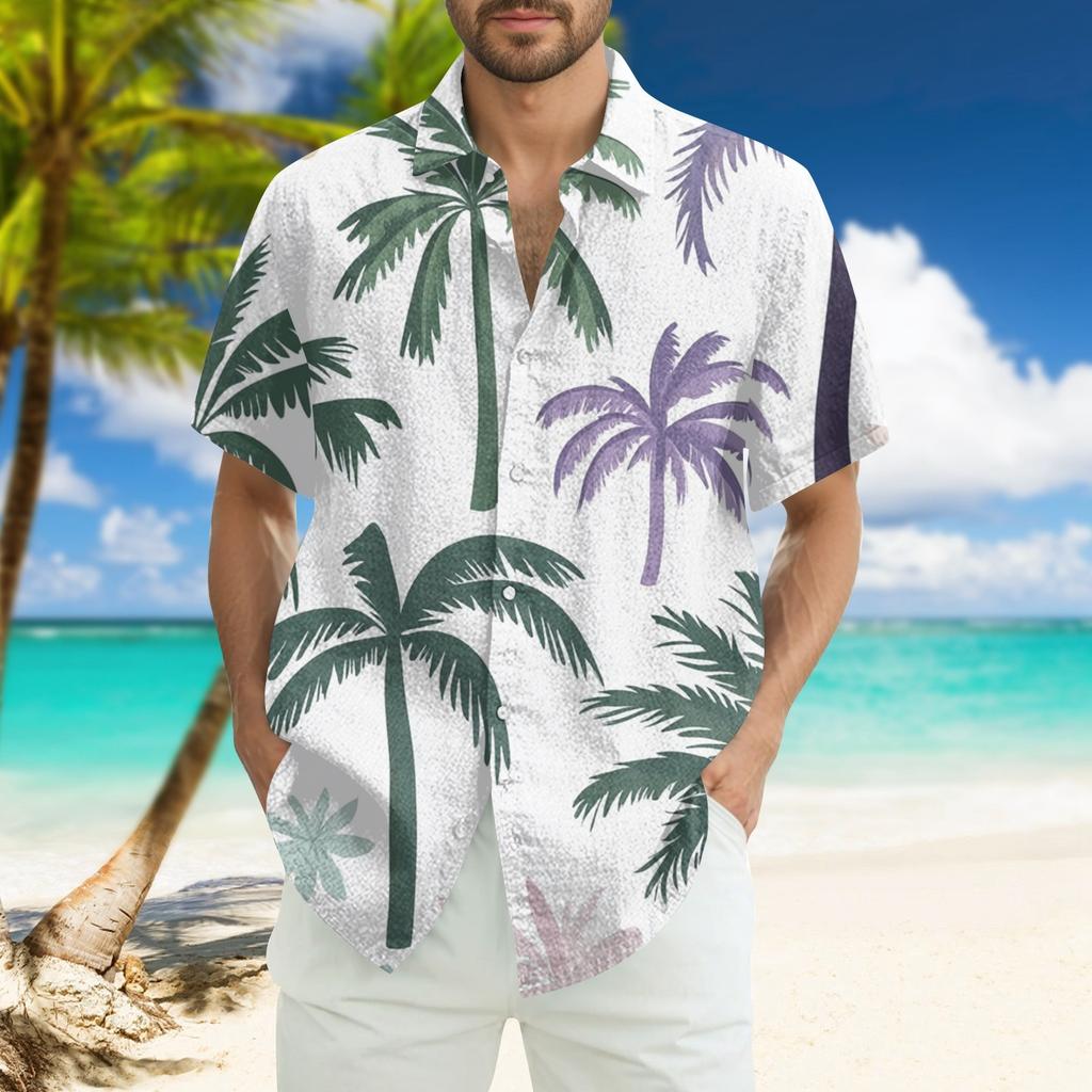 Men's Fashion Loose Hawaiian Printed Short Sleeve Beach Shirt