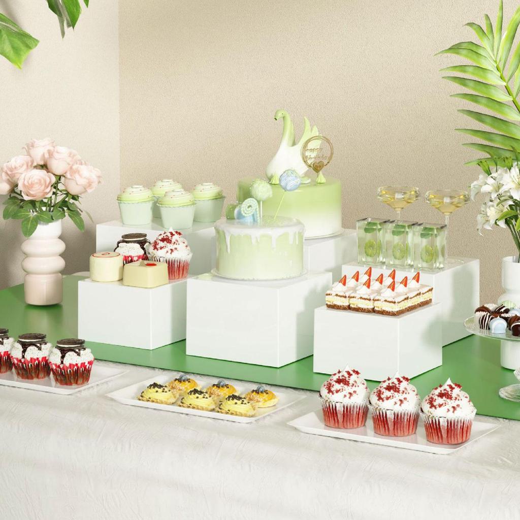 7 Pieces Buffet Riser Stackable Space Saving for Food Cupcake Small Figurine Food Riser for Buffet Table Acrylic Display Stand