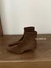 2025 Autumn and Winter New Suede Small Square Head Thin Heel Short Boots Women's Small Heel Temperament High Heels Elastic Thin Boots
