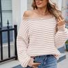 Women's Fashionable Striped Contrasting Temperament One Neck Knitted Sweater Top