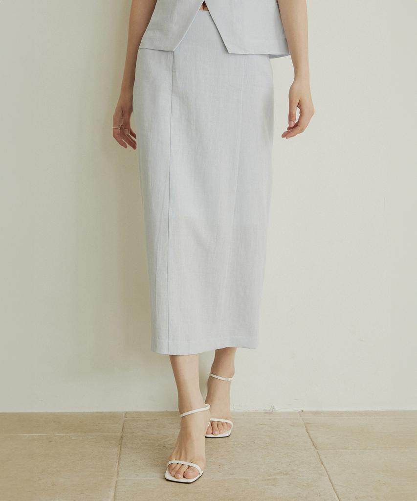 Adowl H Line Linen Long Skirt - Blue