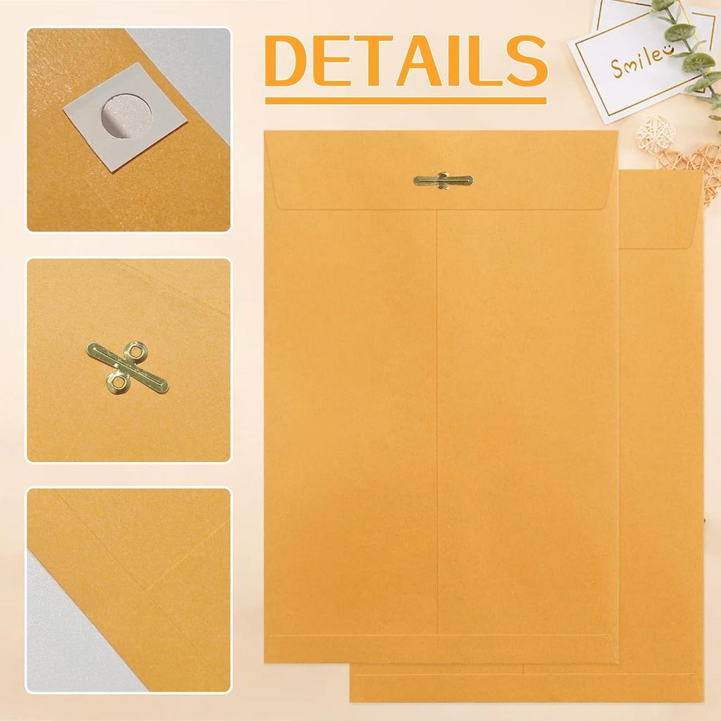 20 Pack 10x13 Inch Manilla Envelopes, Kraft Envelopes with Clasp Closure and Gummed Seal, 28lb Large Brown Mailing Envelopes for Office, School,