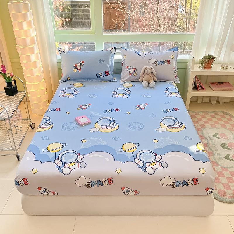 Cartoon Style Ocean Fish Pattern Fitted Sheet Set Sailboat Print 100% Cotton Mattress Protector for Kids Boys Girls Bedding Set