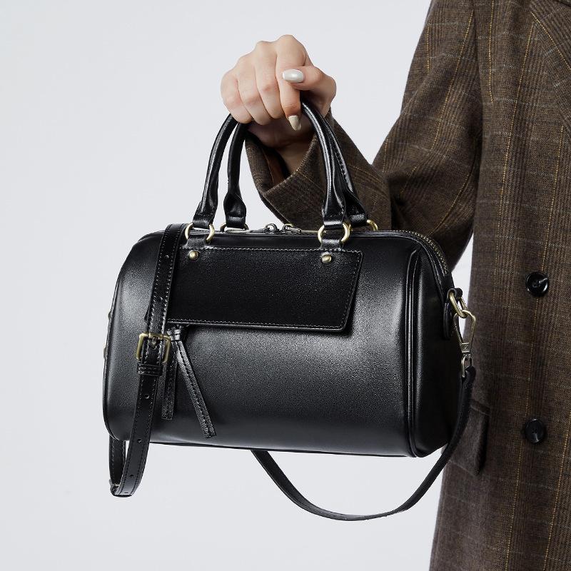 Genuine Leather Boston Pillow Bag - Winter Casual Handbag & Shoulder Messenger for Women