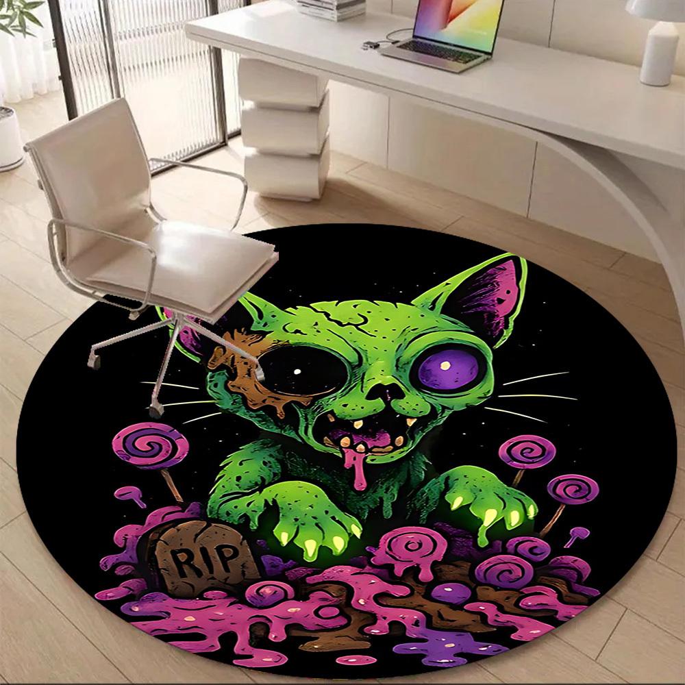 1pc Zombie Cat Office Round Area Rug, Under Office Chairs Bedroom Living Room Home Decor, Room Deco