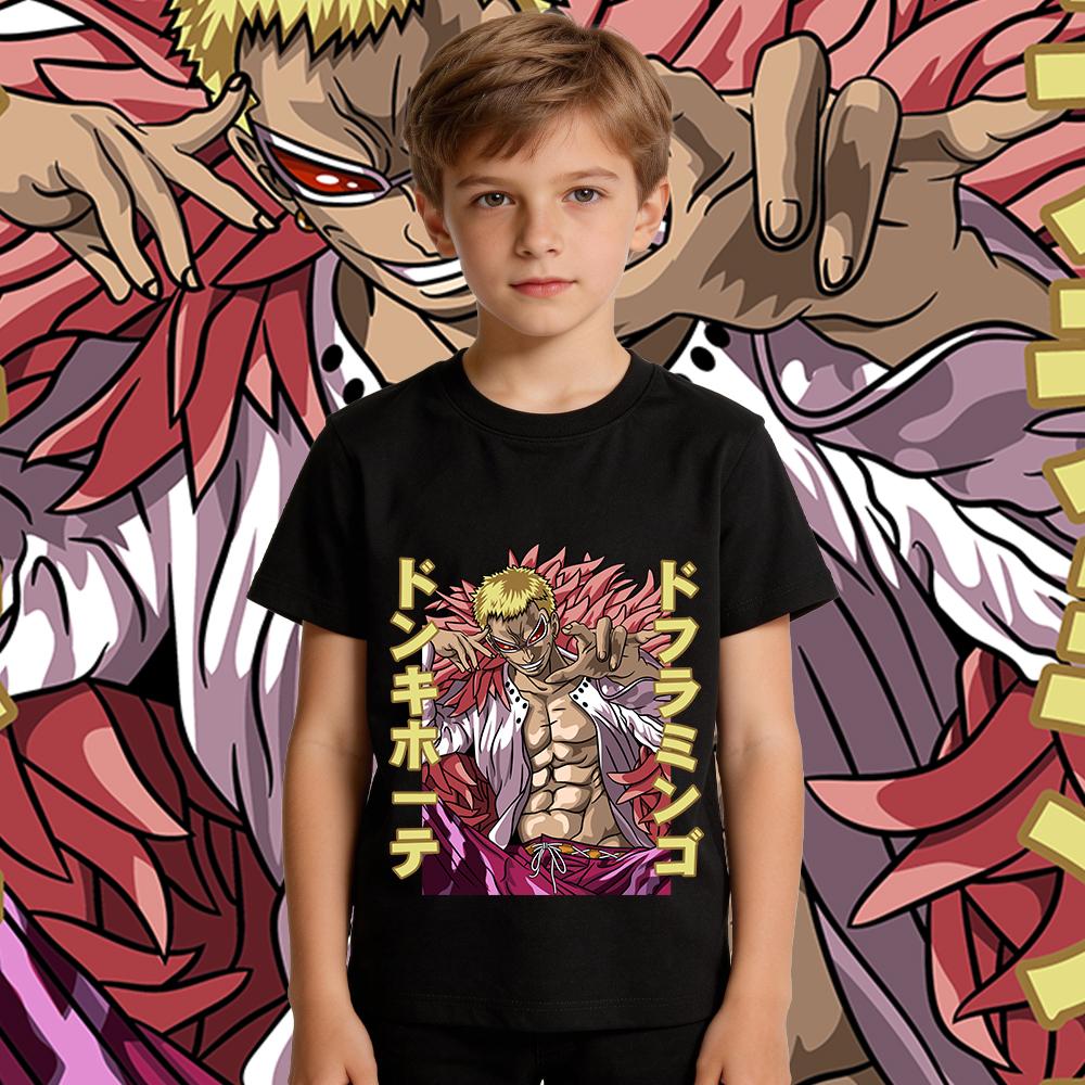 One Piece Doflamingo Anime Print Cotton T Shirt Kids Boys Girls Casual Short Sleeve Summer Top