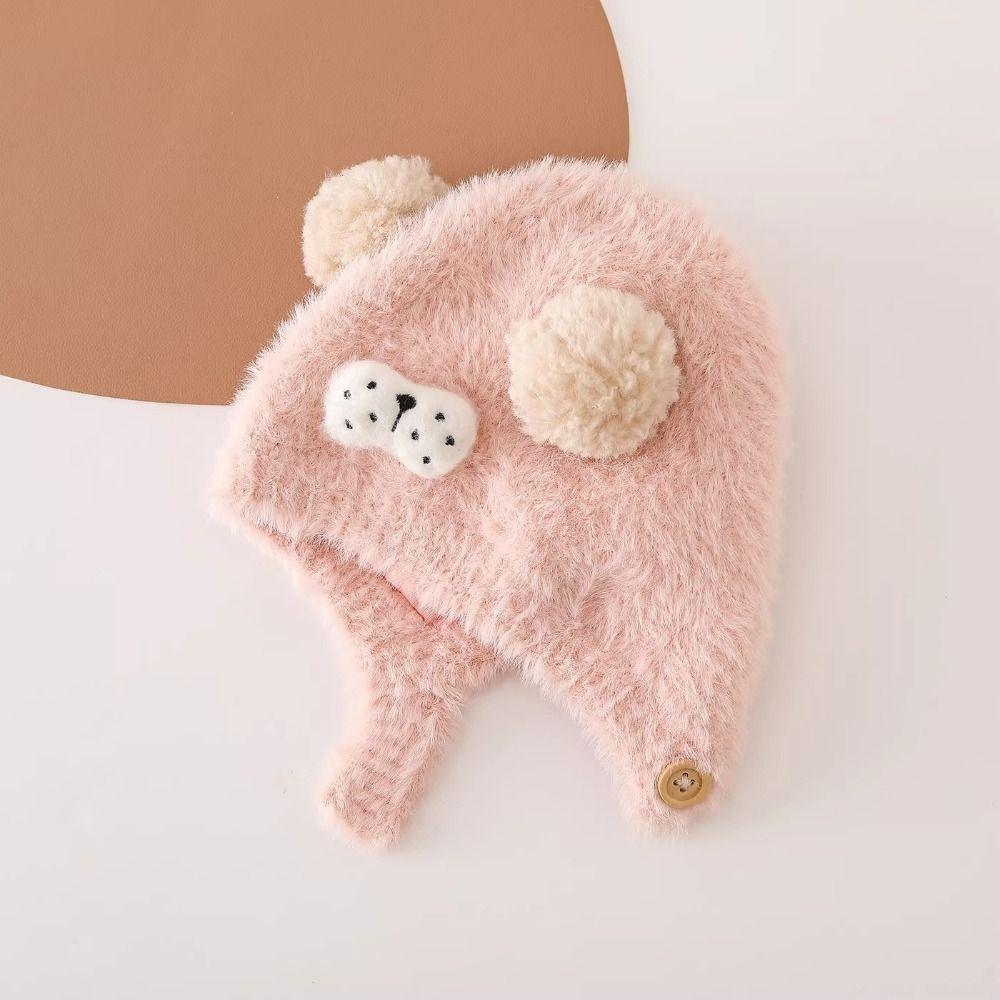 Double Pom Pom Kids Knit Hat Ear Protection Pom Pom Hat Cartoon Baby Winter Hat for Babies