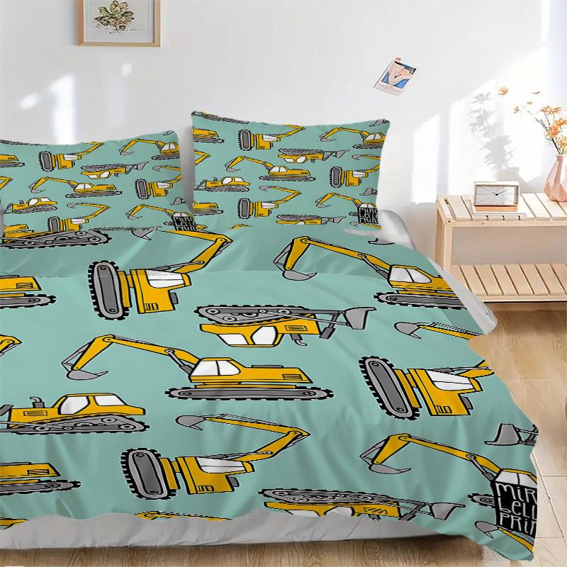 Construction Vehicles Print 3Pcs Bedding Setduvet Cover With 2 Bedropillowcase Home Birthday Gift